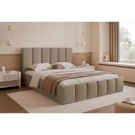 Selsey Polsterbett 140x200 cm, mit Bettkasten und Lattenrost, dunkelbeige -