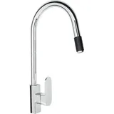 CORNAT Spültisch Einhebelarmatur Girona Messingkörper schwarz verchromt Schlauchbrause Küchenarmatur Wasserhahn GIRS53 - silber