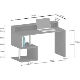 Dmora Schreibtisch Alain, Linearer Schreibtisch mit Ablagefächern und LED-Leuchten, Mehrzweck-Büroschreibtisch mit Platte, 140x60h93 cm, Eiche - Braun