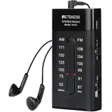 Retekess TR107 Mini Radio Batteriebetrieben, Kleines Radio mit Kopfhörer, Transistor FM AM, FM-Stereo, Mega BASS, zum Gehen, Joggen, (Schwarz)