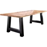 Esstisch HOME AFFAIRE "Tristan", schwarz (natur, schwarz, schwarz), B:200cm H:77cm T:100cm, Tische, Esstisch, massive Balkeneiche geölt mit Baumkante
