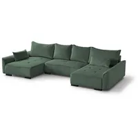 Beautysofa Ecksofa Satin U, mit Schlaffunktion, Bettkasten, universell Ottomane grün