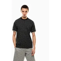 EA7 für Herren. 7M000099_AF13960 T-Shirt aus schwarzem Jacquard-Stoff (XXS), Lässig, Baumwolle, Kurzarm
