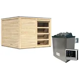Karibu Gartensauna Saunahaus Cuben inkl. Vorraum, naturbelassen-9 kW Ofen inkl. Steuergerät inkl. 10-teiligem gratis Saunaset im Wert von 232,94 €