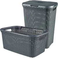 Curver Style Wäschebox (60L) + Wäschekorb und Set, Kunststoff, anthrazit, 60 L + 1 x 45 L
