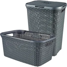 Curver Style Wäschebox (60L) + Wäschekorb und Set, Kunststoff, anthrazit, 60 L + 1 x 45 L