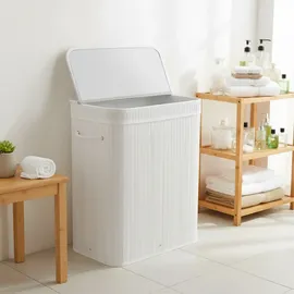 Relaxdays Wäschekorb mit Deckel, 100 l, 2 Innenfächer, HxBxT: 63 x 52 x 32 cm, Badezimmer Wäschetruhe, Weiß