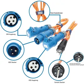 KALLE DAS KABEL Kabeltrommel Camping H07BQ-F, 25m, für außen IP44 25 Meter im Set mit Anschlussleitung 1,5 Meter + Adapterleitung 1,5 Meter