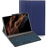 YHFZR Tastatur Hülle für Samsung Galaxy Tab S8 Ultra, [Deutsches QWERTZ] Slim Hülle mit 7 Farben Beleuchtung Kabellose Tastatur mit Schützhülle für Samsung Tab S8 Ultra 14,6'' X900/X906, Blau