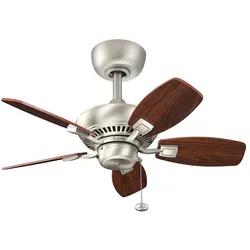 Deckenventilator Ventilator Lüfter, Rücklauf 3 Stufen Zugschalter, Nickel, D 76cm