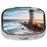 Pillendose, Motiv: Leuchtturm, aus Metall, tragbare Pillendose für Tasche oder Geldbörse, dekorativer Medizin-Organizer, Vitaminbehälter