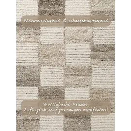 vikosa Quadra, beige Creme braun), B:120cm H:15mm L:180cm, Wolle, Teppiche, Handgemacht, Kariert, Karo, Natur, Wolle, Wohnzimmer,Schlafzimmer
