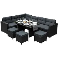 MonsterShop Polyrattan Gartenmöbel Set Schwarz