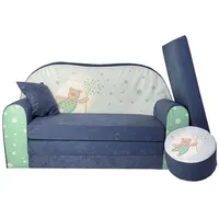 FORTISLINE Kindersitzgruppe Kindersofa Kindercouch Aufklappen Bettfunktion + Hocker W319 blau