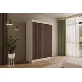 ALTDECOR Schiebetürenschrank VILANv2 (Kleiderschrank Garderobenschrank mit viel Stauraum Moderner Schrank) Vielseitiger Schwebetürenschrank Lamellen LED Beleuchtung weiß 150 cm x 215 cm x 61 cm