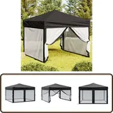 Partyzelt Faltbar mit Seitenwänden Schwarz 3x3 m - Outdoor-Pavillon - Gartenzelt - Sonnenschutz - Partyzelt - Grillpartyzelt