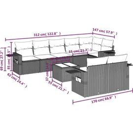 vidaXL Gartensofa-Set mit Kissen, schwarzes Polyrattan