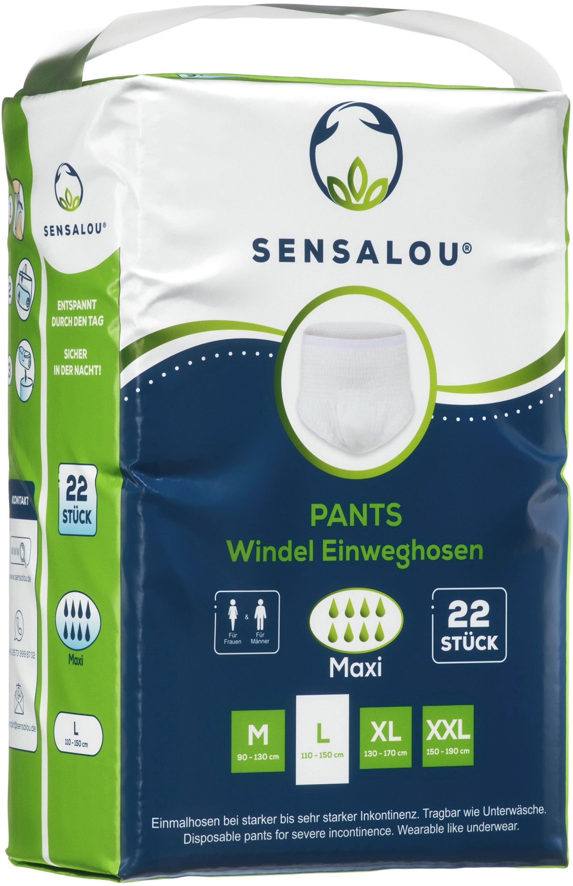 Sensalou Windel Pants für Erwachsene Maxi - Größe L Einweghosen 22 St Unisex
