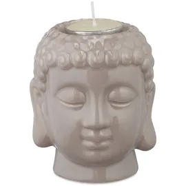 Relaxdays 2 x Buddha Teelichthalter Grau