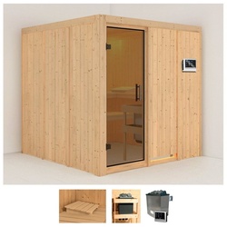 Karibu Sauna Romina, BxTxH: 196 x 196 x 198 cm, 68 mm, (Set) 9-kW-Ofen mit externer Steuerung beige