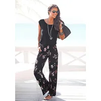 LASCANA Overall LASCANA, Damen, Gr. 42, N-Gr, bunt (bedruckt), Jersey, Obermaterial: 100% Viskose, bedruckt, figurumspielend lang, Rundhals, Overalls Overall, mit weitem Bein und Taschen, lockerer Jumpsuit, sommerlich, Topseller