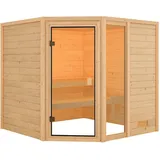 Karibu Woodfeeling Sauna Tabea - 38 mm Bronzierte Ganzglastür Ohne Dachkranz Ohne Ofen