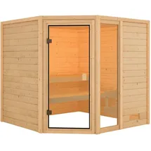 Karibu Woodfeeling Sauna Tabea - 38 mm Bronzierte Ganzglastür Ohne Dachkranz Ohne Ofen