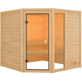 Karibu Woodfeeling Sauna Tabea - 38 mm Bronzierte Ganzglastür Ohne Dachkranz Ohne Ofen