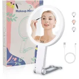 Colexy Kosmetikspiegel mit Beleuchtung, 30X/1X Vergrößerungsspiegel Doppelseitig, Wiederaufladbarer Schminkspiegel mit Licht, Handspiegel & Tischspiegel für Reise und Zuhause, Weiß