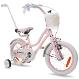 Mädchenfahrrad 14 Zoll Glocke Zusatzräder Schubstange Silver Moon rosa