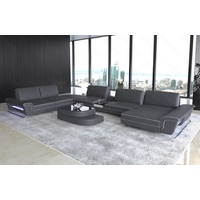 Sofa Dreams Wohnlandschaft Sofa Leder Bari XXL U Form Ledersofa, Couch, mit LED, verstellbare Rückenlehnen, Designersofa grau|weiß