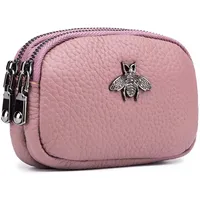 Geldbörse Damen Klein - Portemonnaie Damen Klein Mit Bienenmuster Doppelreißverschluss Mini Damen Portemonnaie Münzfach Zipper Brieftasche Kartenhalter Einfache Münztasche für Damen (Rosa)