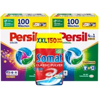 Persil Universal & Color 4in1 DISCS 200 Waschladungen (2x 100WL) & SOMAT Classic Pulver 150 Spülgänge, Vollwaschmittel & Color Waschmittel Tiefenrein & Spülmaschinenreiniger Großpackung