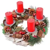 MCW Adventskranz H49 Holz Inkl. 4x Kerzen Rot