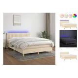 vidaXL Boxspringbett mit Matratze & LED Creme 140x200 cm Stoff