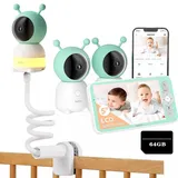 BOIFUN Babyphone mit 2 Kameras App, Split-Screen-Anzeige, PTZ 355°/60°, Automatische Verfolgung, Weinen/Bewegung, mit Babyphone Halterung