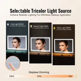 Vevor Hollywood Schminkspiegel mit Beleuchtung, Kosmetikspiegel mit 3 Farbbeleuchtungsmodi, LED-Schminkspiegel mit Lichtern, 5-fache Vergrößerung, Bluetooth, USB, Smart-Touch-Steuerung, 797x547mm