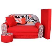 FORTISLINE Kindersitzgruppe Kindersofa Kindercouch Aufklappen Bettfunktion + Hocker W319 rot