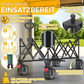 TRESKO Bollerwagen faltbar 215L mit Bremse Handwagen klappbar 150kg inkl. Vollgummireifen rot