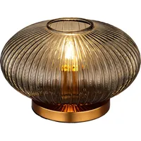 GLOBO Tischlampe Rauchglas Retro Nachttischlampe Tischleuchte Wohnzimmer, Metall messing,