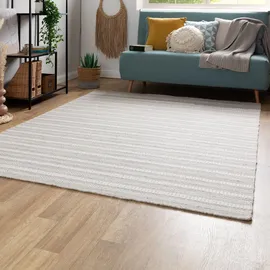 Steffensmeier Handwebteppich, Grau, Naturmaterialien, Gestreift, Rechteckig, 120x180 cm, für Fußbodenheizung geeignet, Teppiche & Böden, Teppiche, Naturteppiche