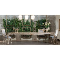 Casa Padrino Luxus Barock Esszimmer Set Hellblau / Silber / Gold - 1 Barock Esstisch & 8 Barock Esszimmerstühle - Prunkvolle Esszimmer Möbel im Barockstil