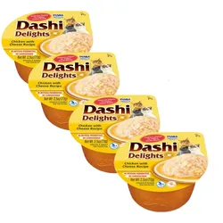 Inaba DASHI Ergänzungsfuttermittel für Katzen - Brühe mit Huhn- und Käsegeschmack 4x70 g (Rabatt für Stammkunden 3%)