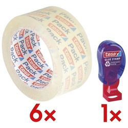 tesa 6x Packband »crystal clear« 57807 inkl. Klebestempel »ecoLogo®« 59099 200 Stk. blau