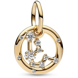 PANDORA Sternzeichen Wassermann Charm-Anhänger aus Sterling Silber mit 14 Karat vergoldeter Metalllegierung, Zirkonia, Kompatibel Moments Armbänder, 762717C01