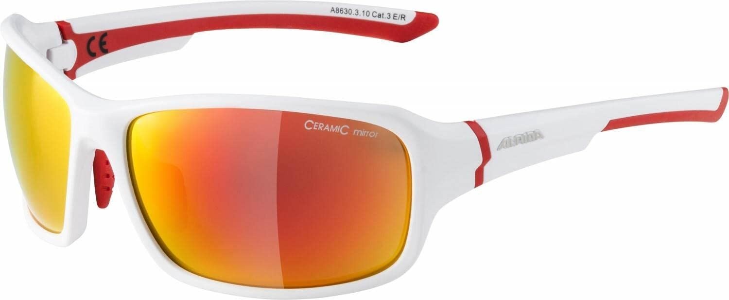 ALPINA LYRON - Verspiegelte und Bruchsichere Sport- & Fahrradbrille Mit 100% UV-Schutz Für Erwachsene, white red matt, One Size