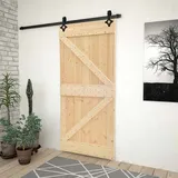 Vidaxl  Sliding Door  Natural And Black 80 X 210 Cm Solid Pine Wood