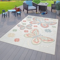 TT Home Kinderzimmer Outdoor Teppich Kinder Spielteppich Schmetterlinge Design Bunt, Größe:160x220 cm