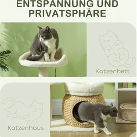 PawHut Kratzbaum 79 cm Katzenbaum mit Katzenhöhle, Bett, Spielbälle, Katzenkratzbaum mit Sisal-Kratzsäulen, für Katzen bis 5 kg, Cremeweiß