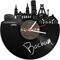 GRAVURZEILE Wanduhr aus Einer echten Schallplatte - Wähle eine Stadt - 30cm Groß lautloses Uhrwerk - Schallplattenuhr, ideale Geschenkidee Farbe Bochum